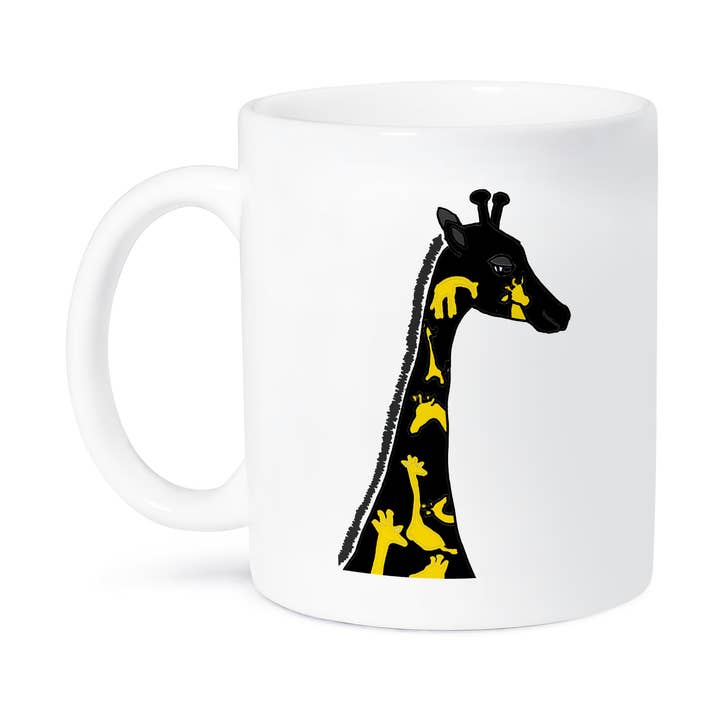 3dRose, Funny Black Giraffe with Yellow Giraffe Patches Art, Mug for wholesale by 3dRose
