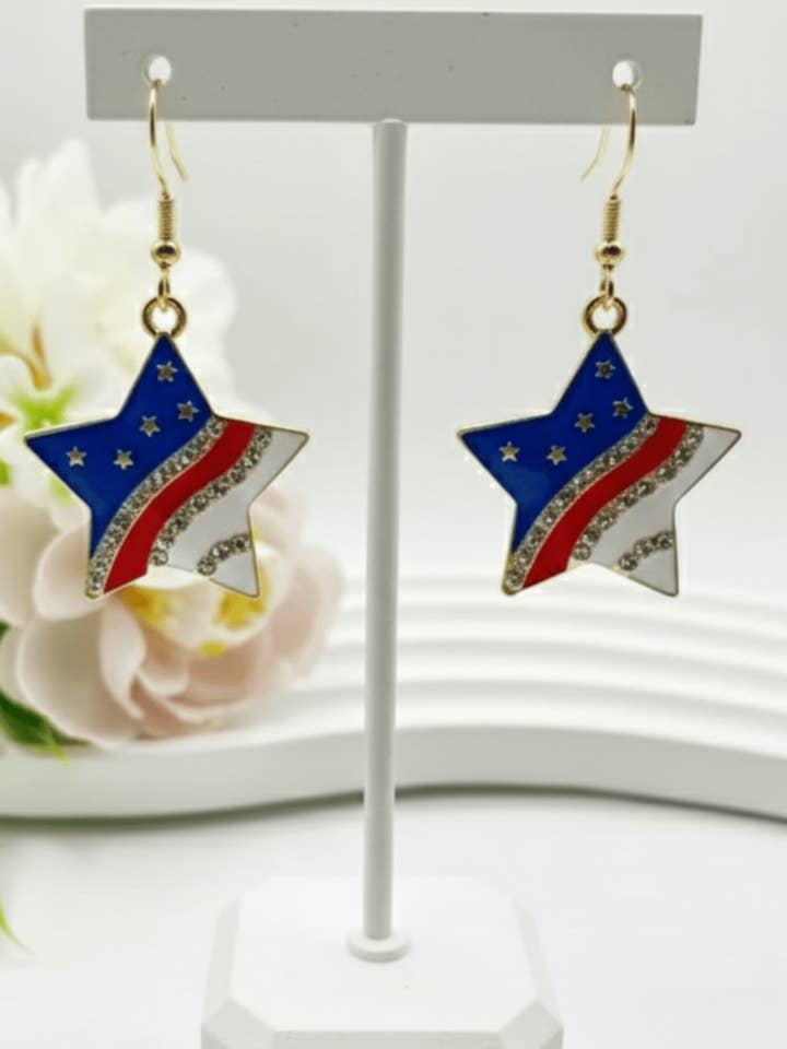American Flag Star Dangle Earring-W for wholesale by Swaary