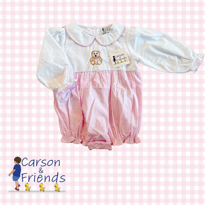 Carson et ses amis Bulles d'ours en peluche brodées à la main - Rose pour la vente par Carson & Friends