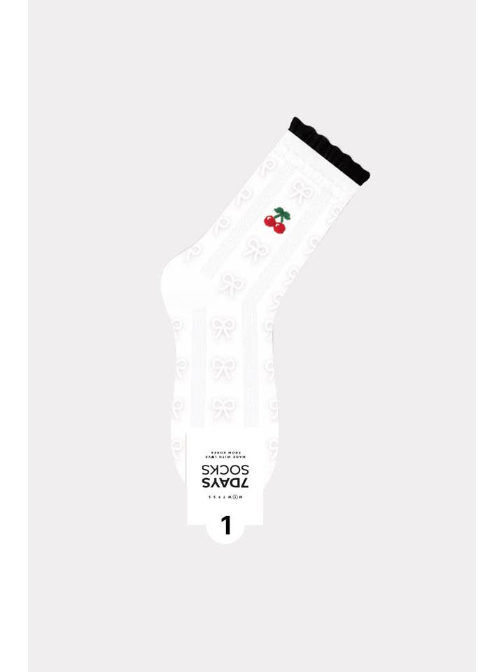 7DAYSSOCKS - Wholesale Socks - Women's - Women's Crew Cherry Lace Pattern Socks - Made in Korea