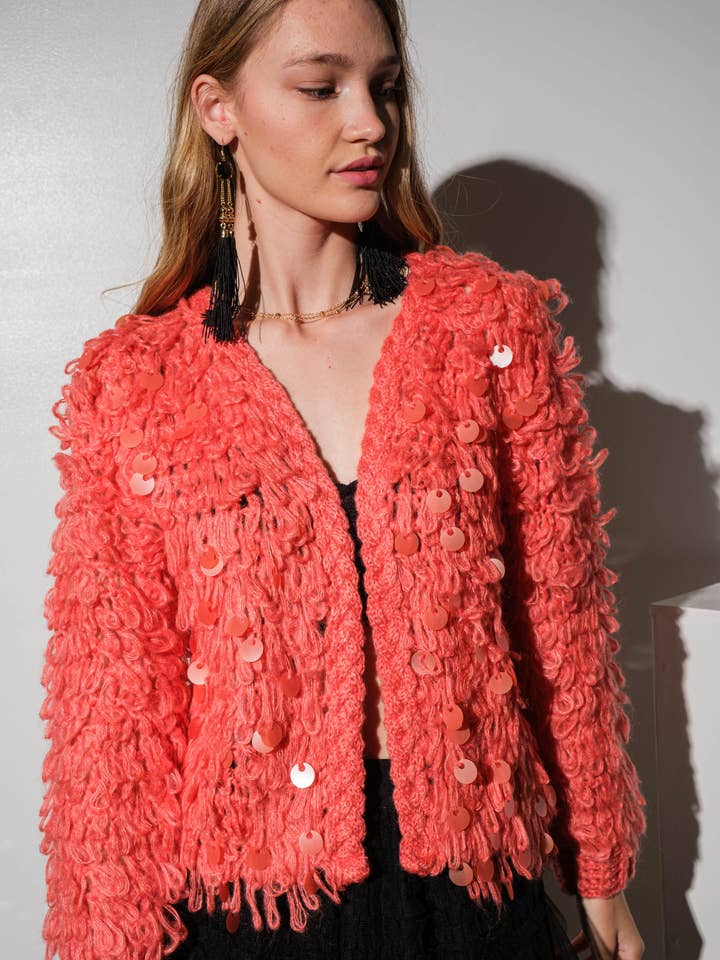 SEQUINS EMBELLISHED SWEATER CARDIGAN-PRE for wholesale by A July