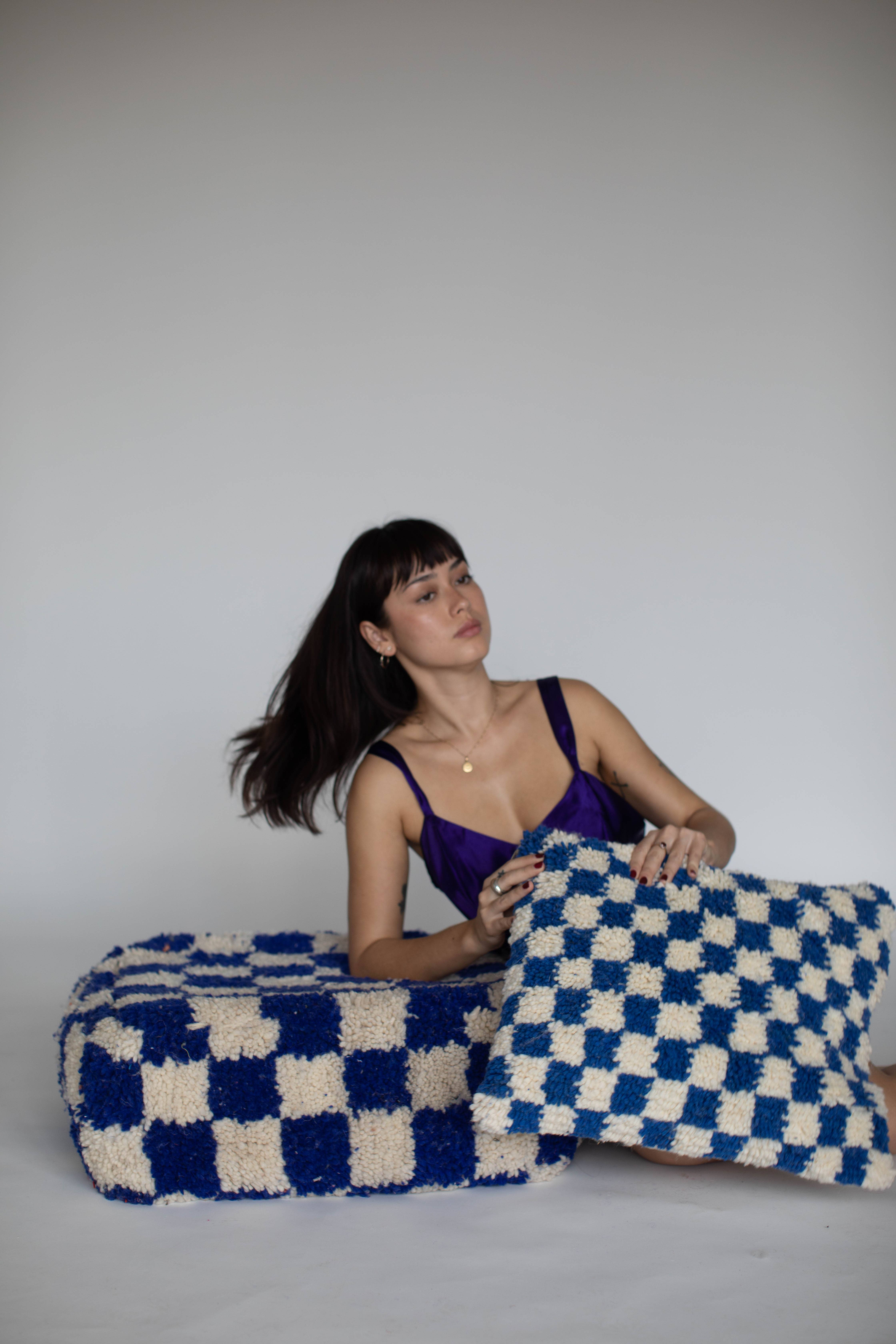 Voyage - Venta al por mayor Puf - Puf otomano marroquí cuadriculado hecho a mano30