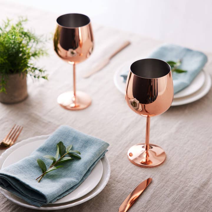 Oak & Steel – Großhandel Weingläser – 2 Weingläser aus Edelstahl in Roségold, 500 ml