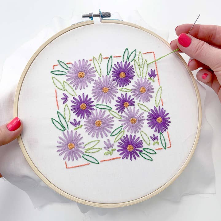 Penguin & Fish - Wholesale Embroidery/Cross Stitch Supplies - September Aster 8" embroidery kit1