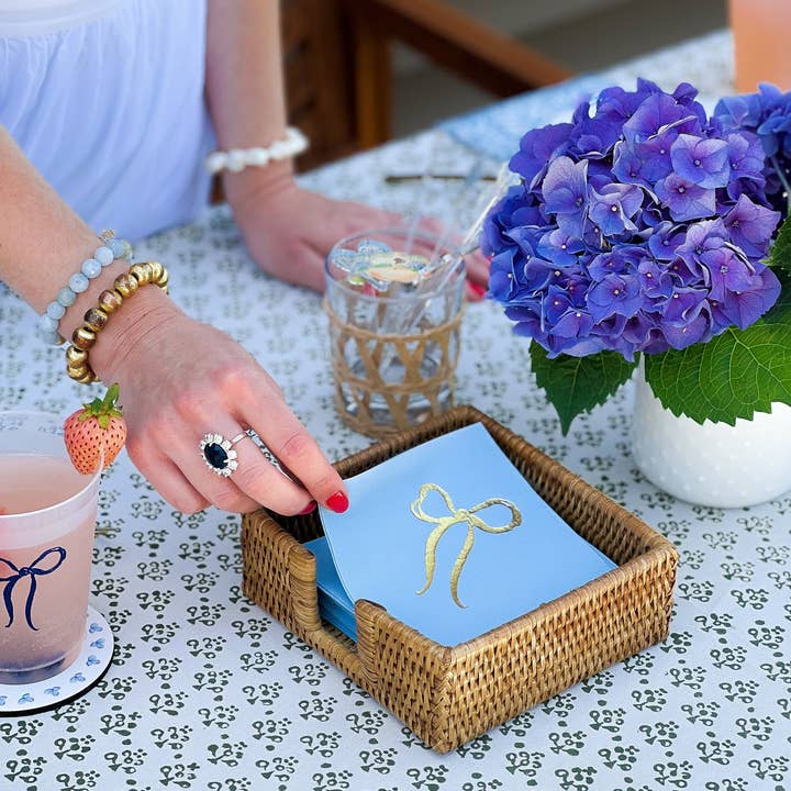 Simply Jessica Marie - Wholesale Wegwerpservet - Blue Bow luxe cocktailservetten in goudfolie, set van 202