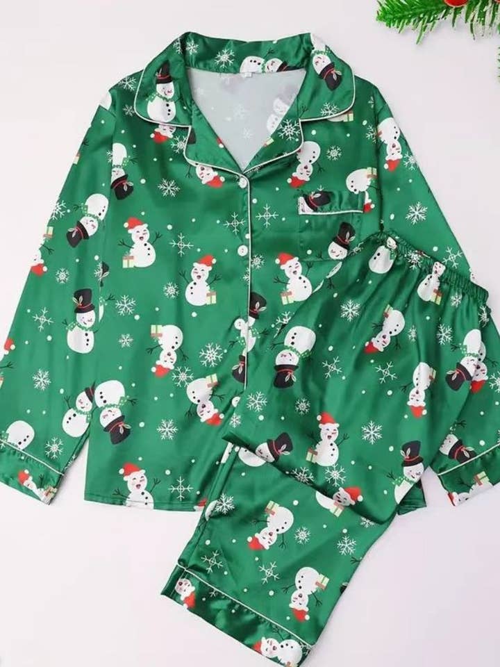 DE VAVE - Wholesale Sleepwear Set - Women's - Christmas Pattern Satin Pajama Set