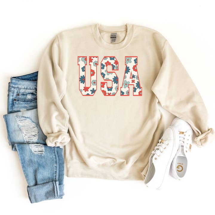 Sweatshirt Drapeau USA, Sweatshirt USA, Sweatshirt Patriotique, Sweatshirt Amérique, Sweatshirt Rétro Amérique, Sweatshirt du 4 Juillet, Tenue Preppy pour la vente par DONNA SHIRTS