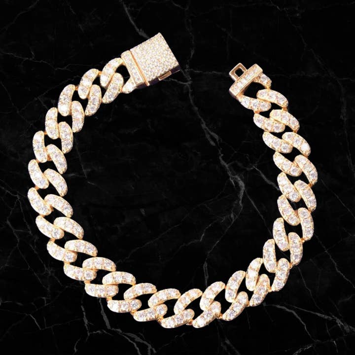 10mm 18k guld 3 diamant Miami Cuban Link armbånd for engroshandel hos Drip Culture