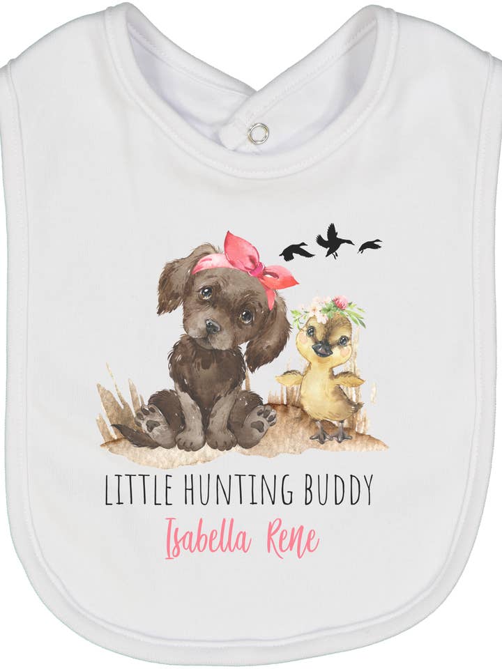 Little Hunting Buddy Girl Personalized Bib 3 for wholesale by Initial Request