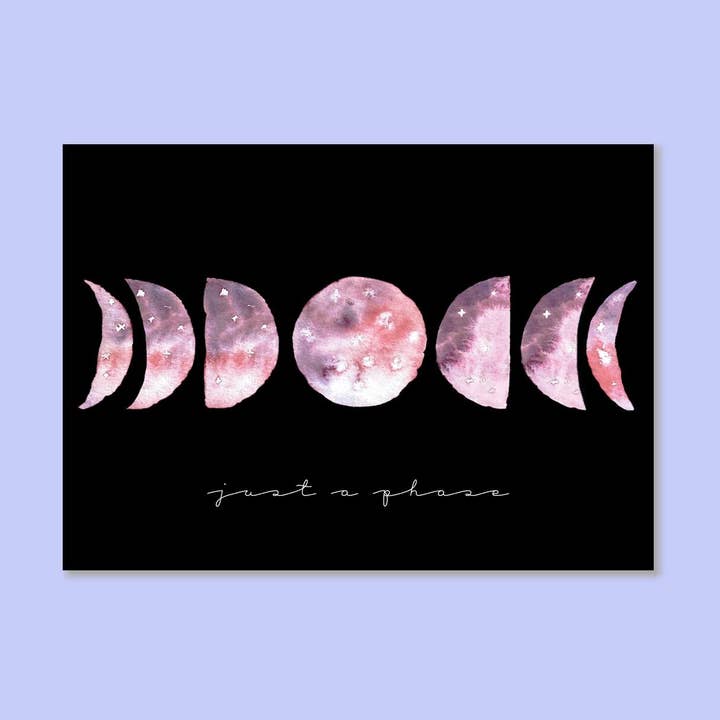 Carte postale phases de la lune aquarelle 'Juste une phase' pour la vente par StudioSonna