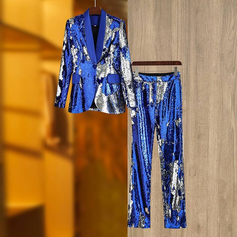 SET097 "Nightclub Sparkle: Sequined Blue & White Suit" for wholesale on Faire0