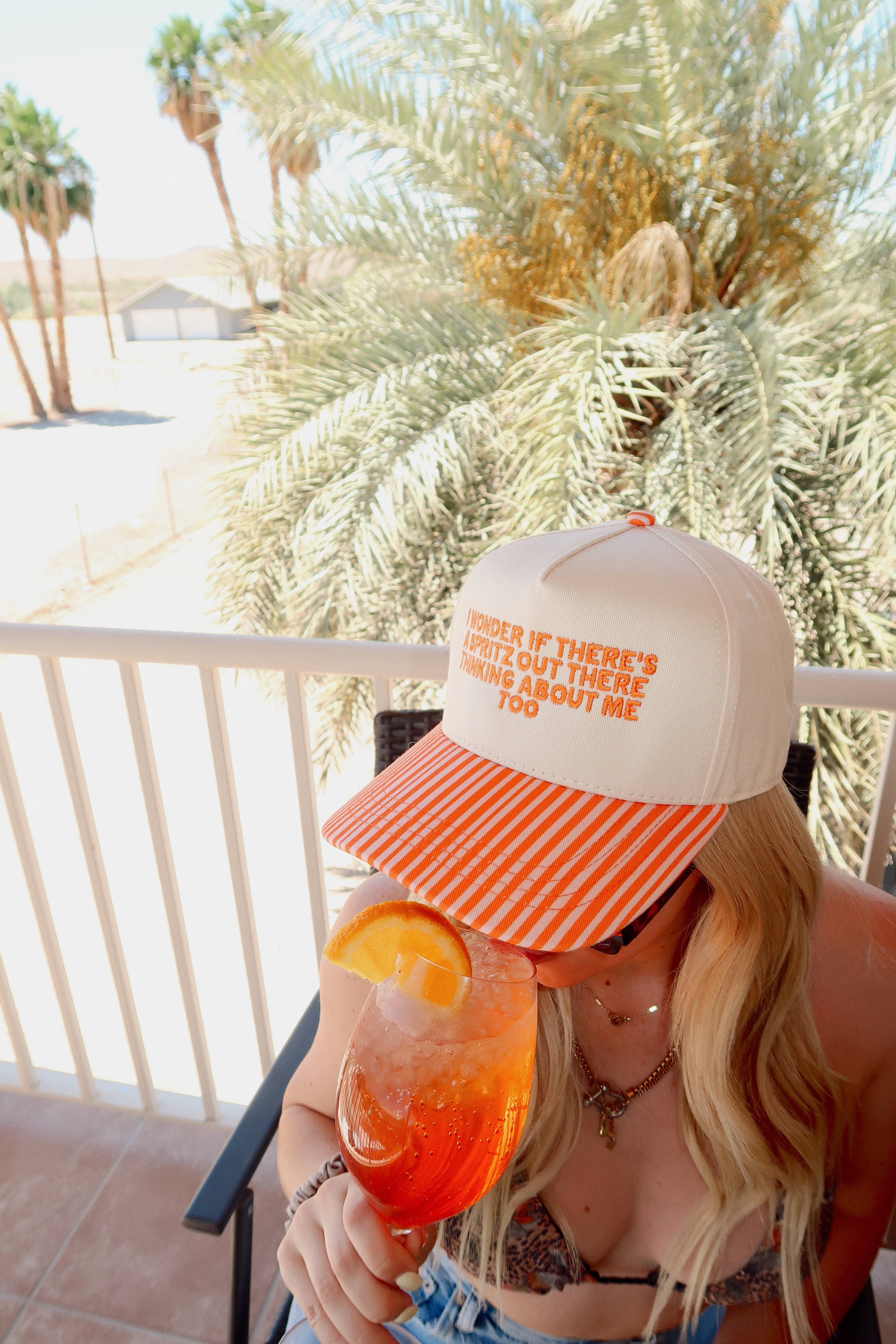 Ruby Moon - Wholesale Trucker Hat - Women's - Spritz Hat Orange Striped Bill Embroidered Hat2
