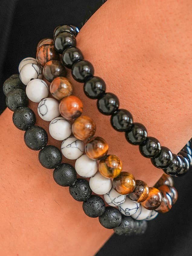 Schwarzes Retro-Perlenkristall 4er-Armband-Set für den Großhandel von Threaded Pear