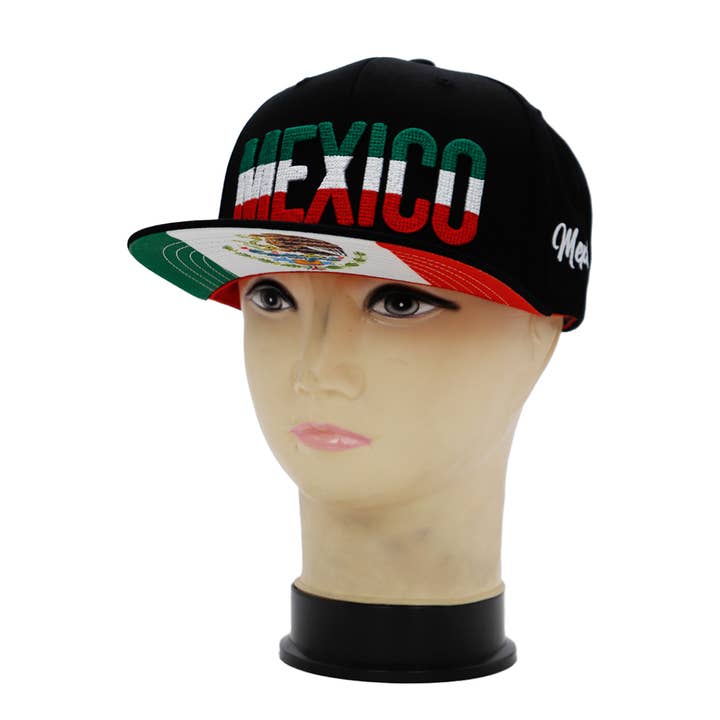 Cap Zone – wholesale Flat-brimmed cap – Unisex – Mexico Logo Chain Stitch Flag Under Bill Print Flat Snapback8
