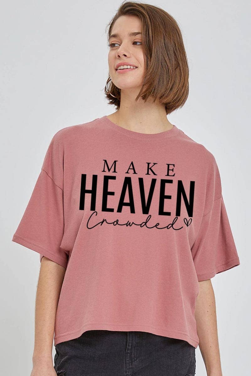 Pink Irene Wholesale - Wholesale Shirt - Women's - Make Heaven Crowded Graphic Relaxed Crop Top6