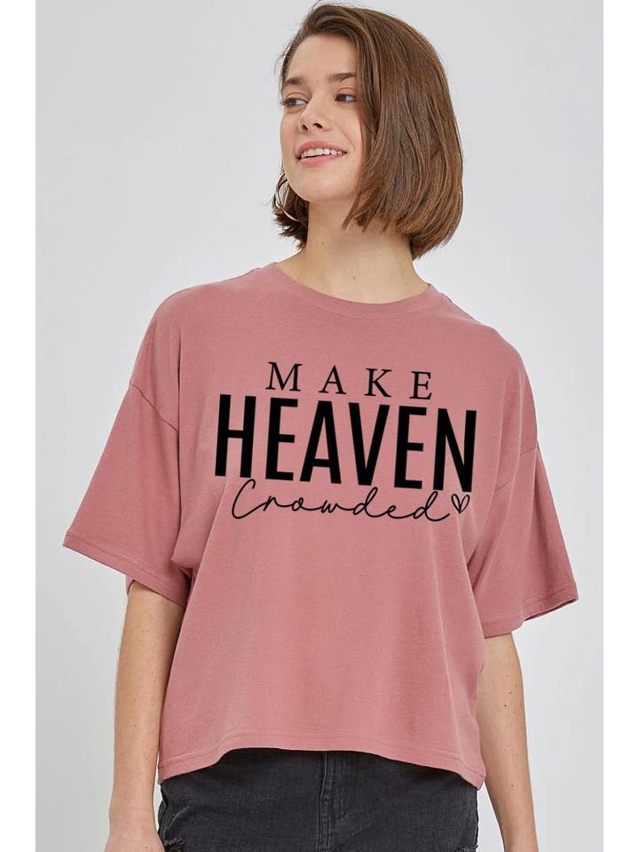 Pink Irene Wholesale - Wholesale Shirt - Women's - Make Heaven Crowded Graphic Relaxed Crop Top6