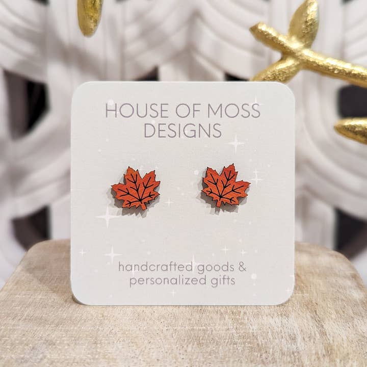 Maple Leaf Stud Earrings for wholesale by House of Moss Designs