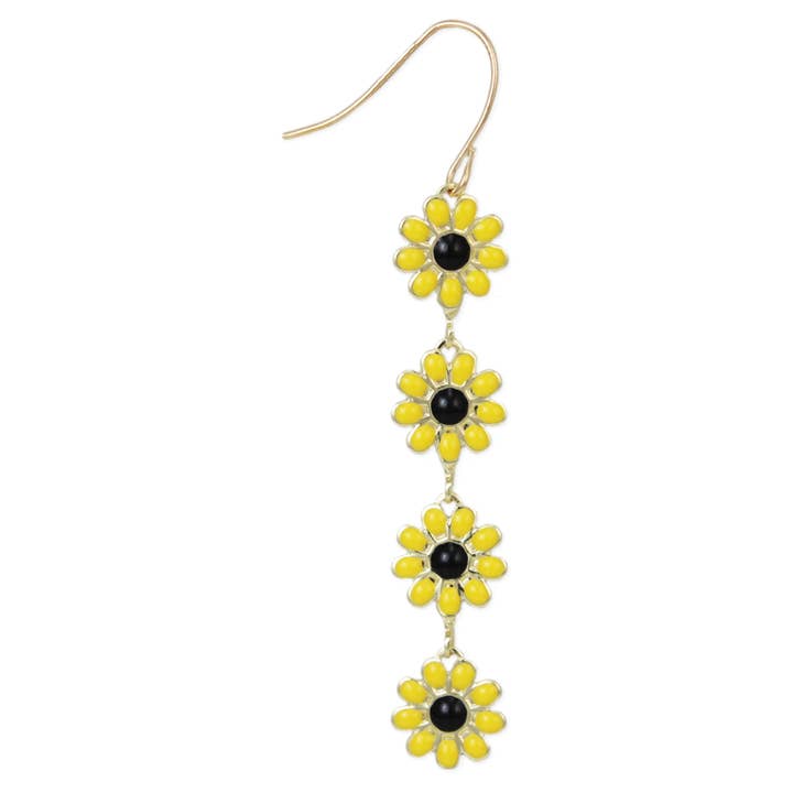 ZAD - Wholesale Dangle Earrings - Daisy Chain Gold & Yellow Flower Linear Earrings