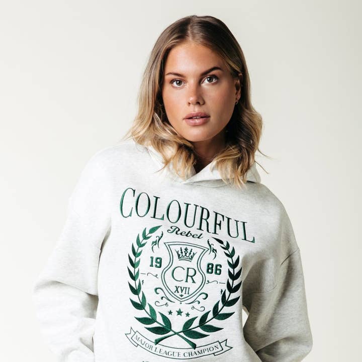 College 1986 Embro Hoodie | Light grey melange for wholesale by Colourful Rebel