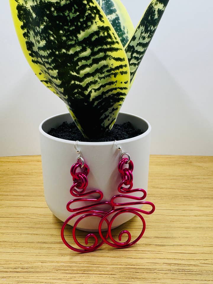 Strong Pink Abstract Aluminum Wire Earrings for wholesale by Jewelry With Me