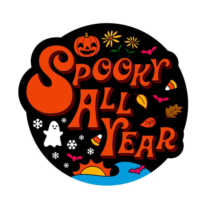 Spooky All Year Halloween Vinyl Sticker for wholesale by Krystan Saint Cat