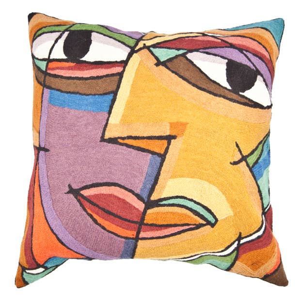 Purple Face design Picasso Inspired Pillow Cover for wholesale by Cashmere Crafts Inc