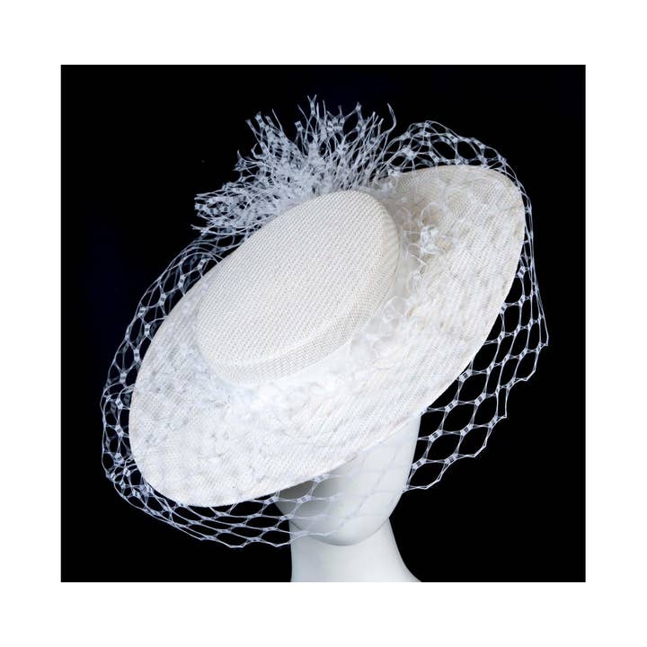 Boater hat with face veil for wholesale by Max Alexander by Cupids Millinery Melbourne