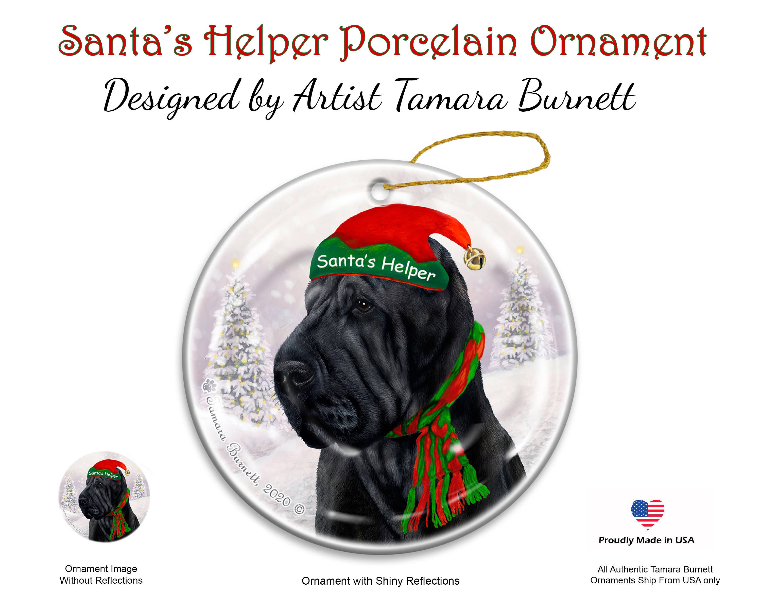 Pet Gifts USA, LLC - Vente Objets de décoration - Shar Pei Décoration de Noël en forme d'aide de Père Noël Noir