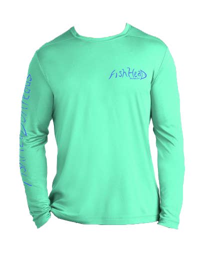 Men's UPF50 Long-Sleeve Dry-Fit T-shirt (Seafoam with Snook) for wholesale by FishHead Threads, Inc.