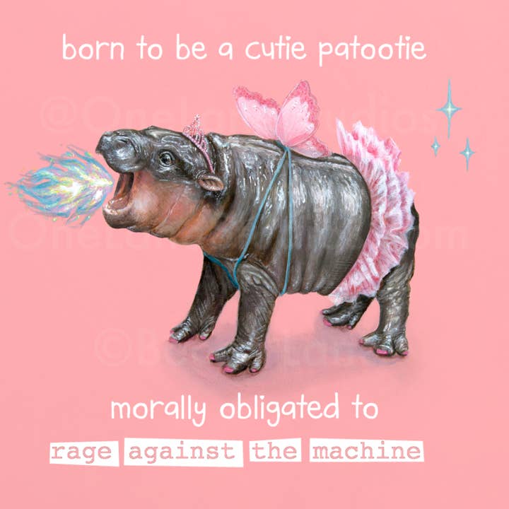 Pygmy Hippo Cutie Patootie Rage Print (Moo Deng) for wholesale by One Lane Studios
