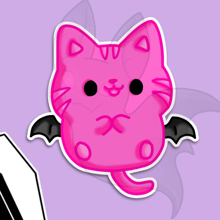 Pink Bat Kitty Vinyl Sticker for wholesale by EtherealBat Studios