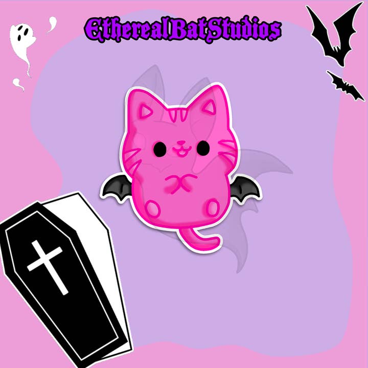 Autocollant en vinyle Pink Bat Kitty pour la vente par EtherealBat Studios