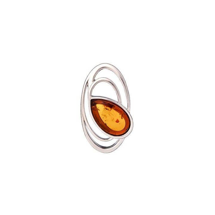 Oval cognac amber pendant, sterling silver 925, height 2.5 cm for wholesale by OPALOOK France