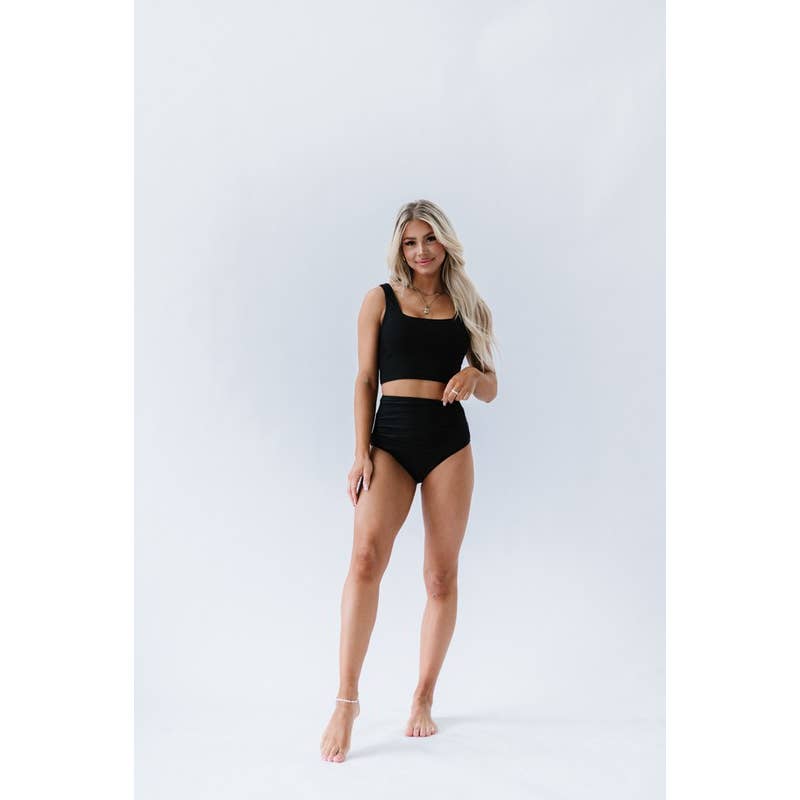 Black Square Neck Swim Top for wholesale by Coral Reef Swim