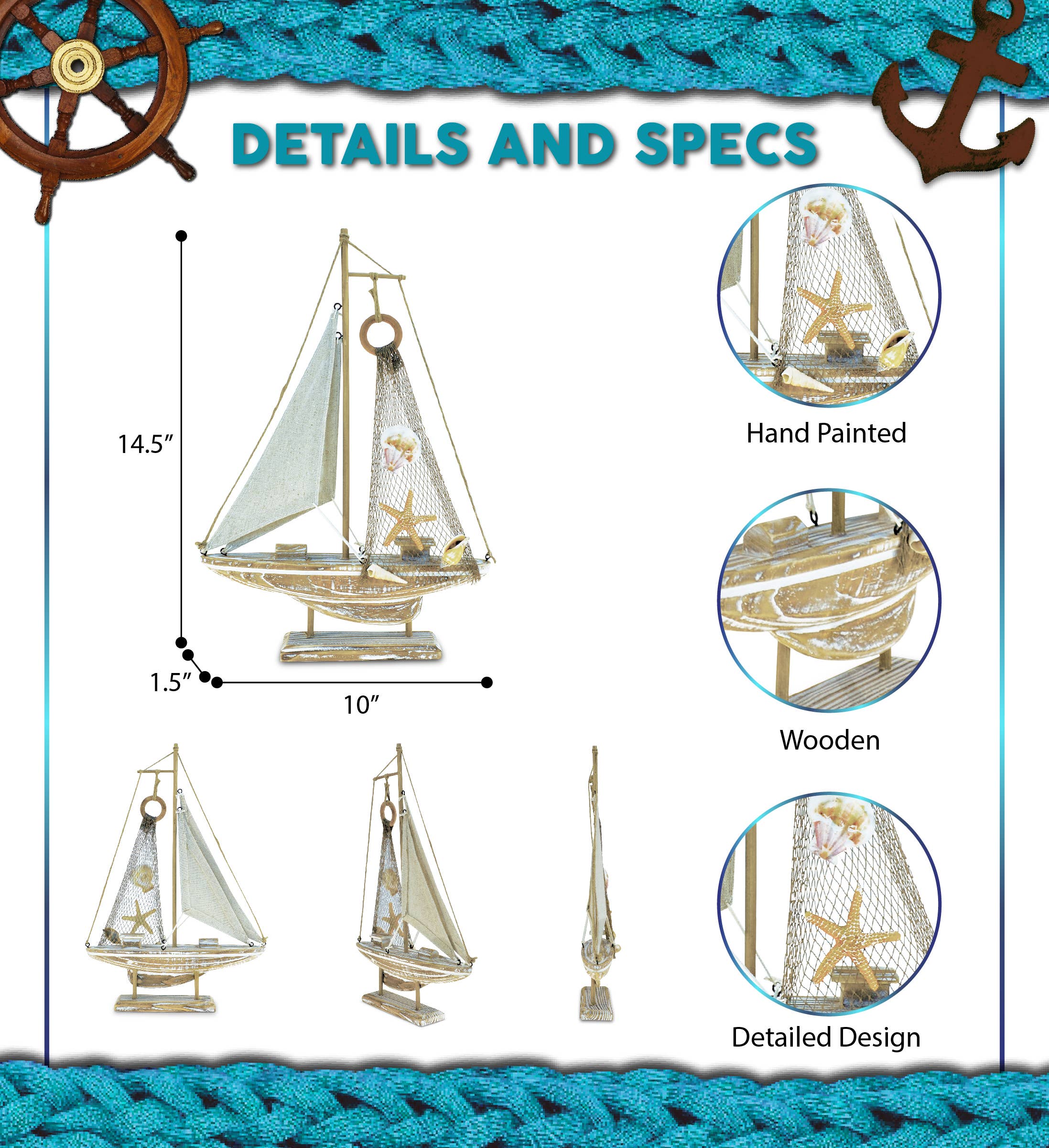 Cota Global - Wholesale Decorative Figurine - Nautical Décor - Baja Haven Sailboat1