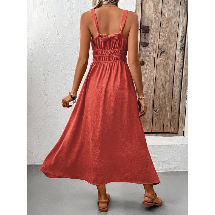 Red Summer Sleeveless Ruched Cami Dress for wholesale on Faire