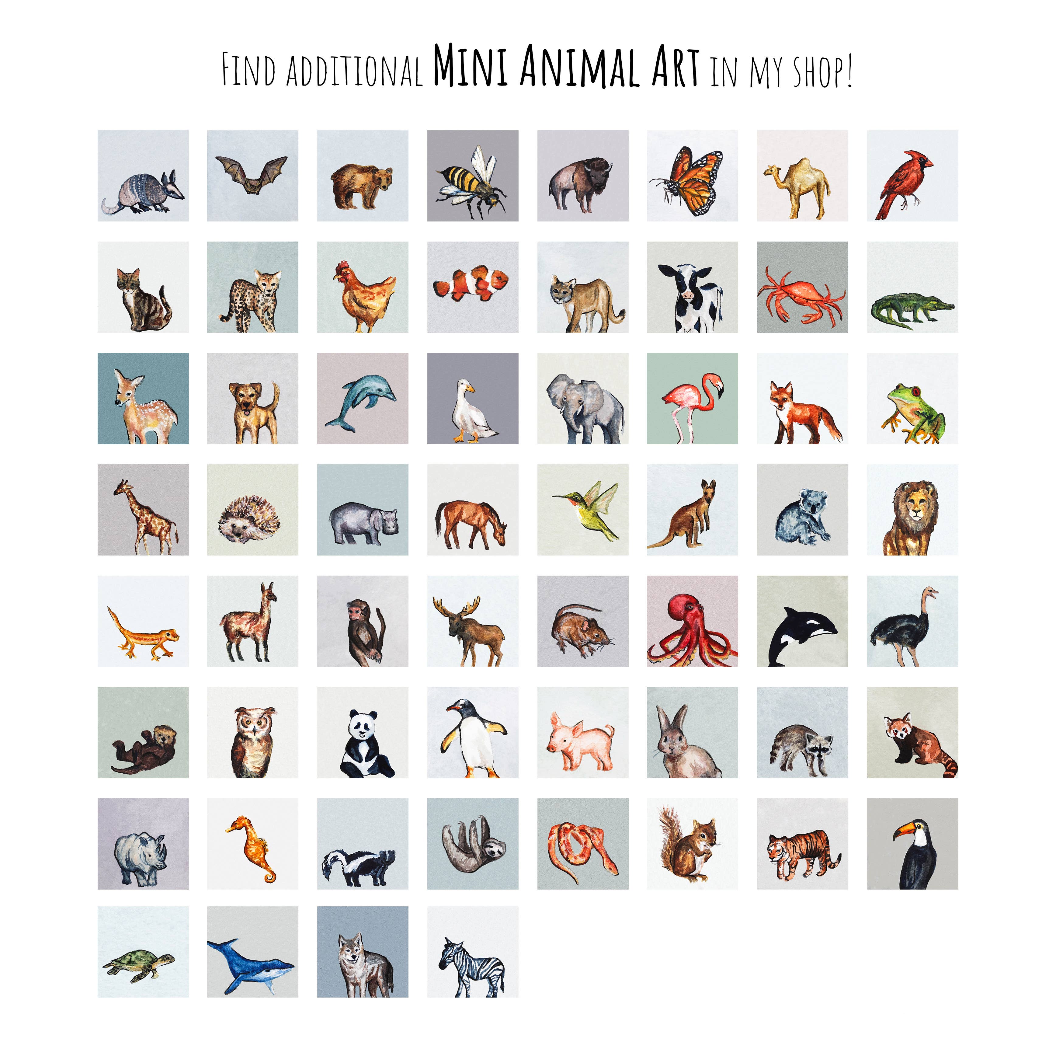 Mick's Art Goods - Wholesale Art Print - Mini 1" Cat Kitten Animal Tiny Watercolor Painting Art Print8