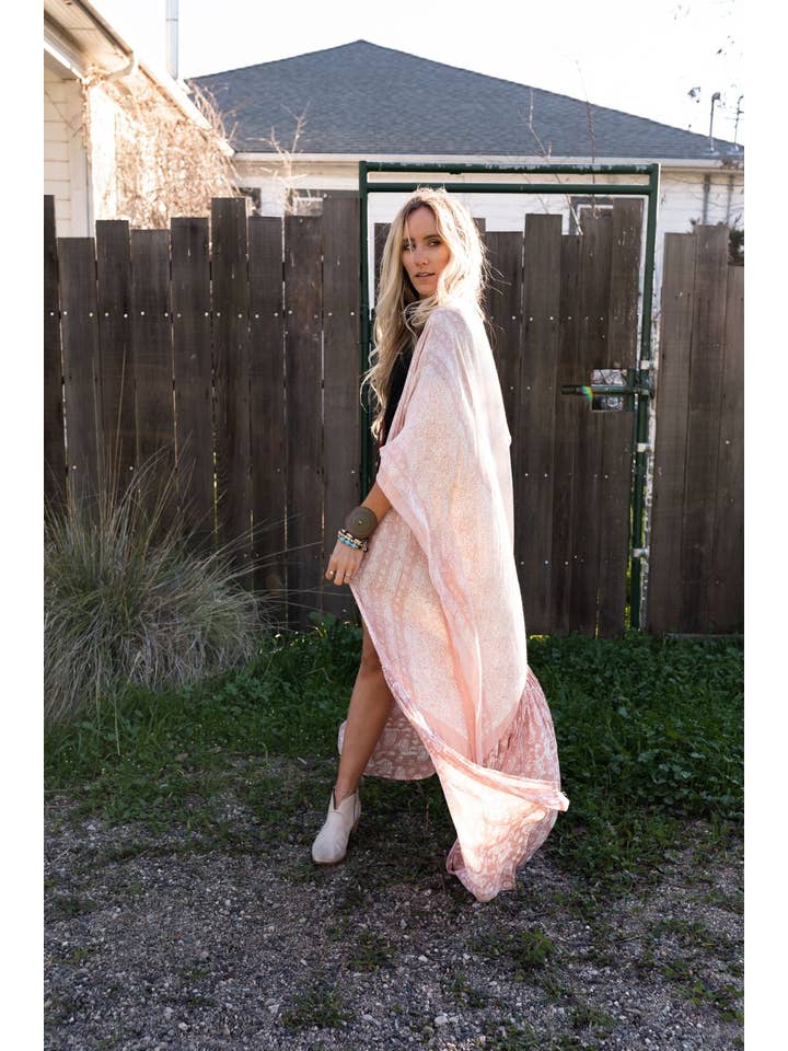 Paisley Tapestry Free Flow Duster Kimono - Blush for wholesale on Faire