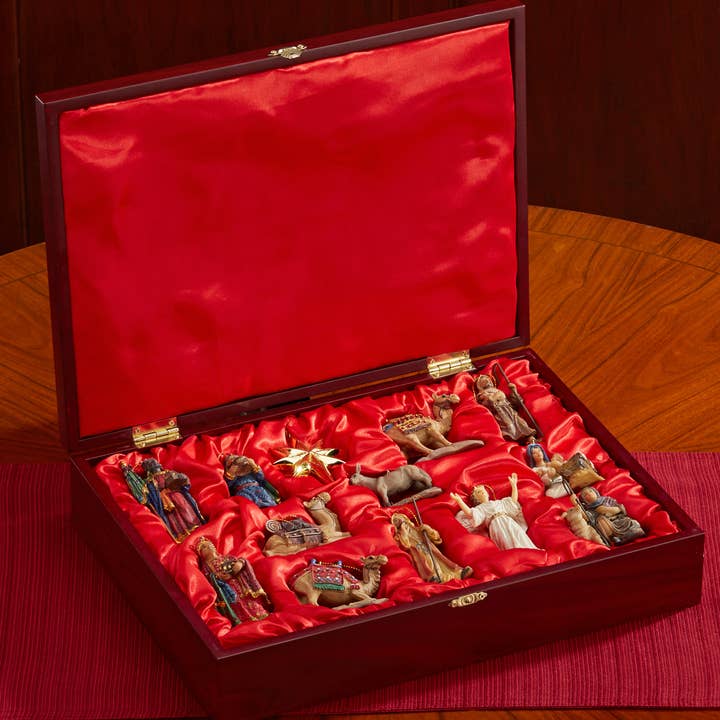 13 Piece Ornaments Set In Wooden Keepsake Chest for wholesale by Three Kings Gifts