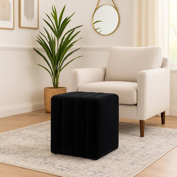 Tabouret Ottoman - Repose-pieds carré en bois noir, 19 po. pour la vente par Elevarre