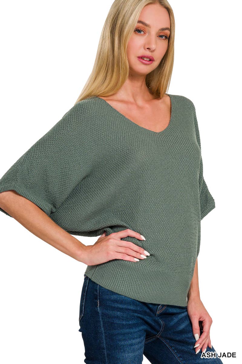 42POPS - Wholesale Knit Sweater - Women's - ',,..._ V Neck Short Sleeve Dolman Sweater14