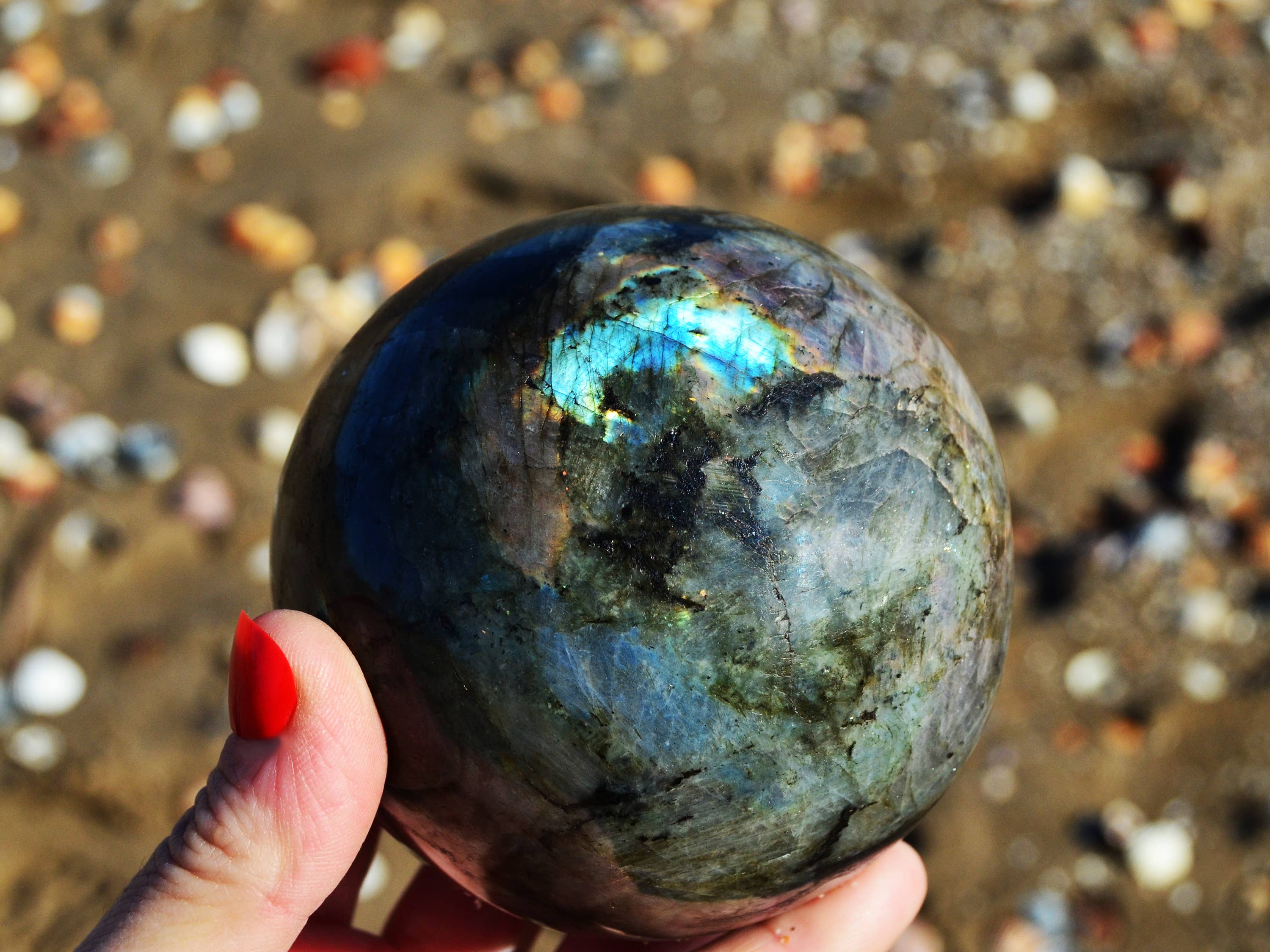 Kaia & Crystals - Wholesale Spiritual stone/crystal - XL Natural Labradorite Sphere Stone (65mm - 100mm)1