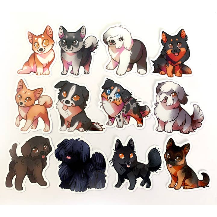 Set di adesivi con cani da pastore per la vendita all'ingrosso da parte di ShinePaw Design