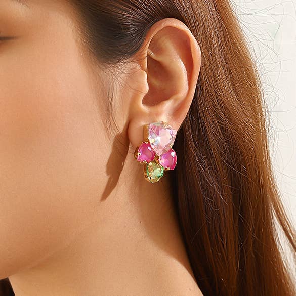 Boucles d’oreilles clips strass géométriques – 26PEBOL029 pour la vente par Blossom bijoux