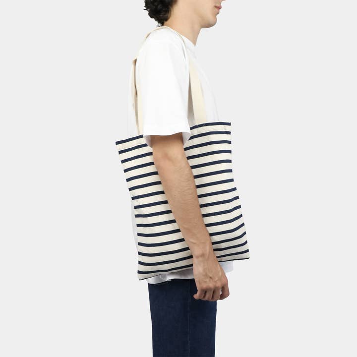 Stribet tote-taske i rustik jersey med bomuldsfor for engroshandel hos Texponto