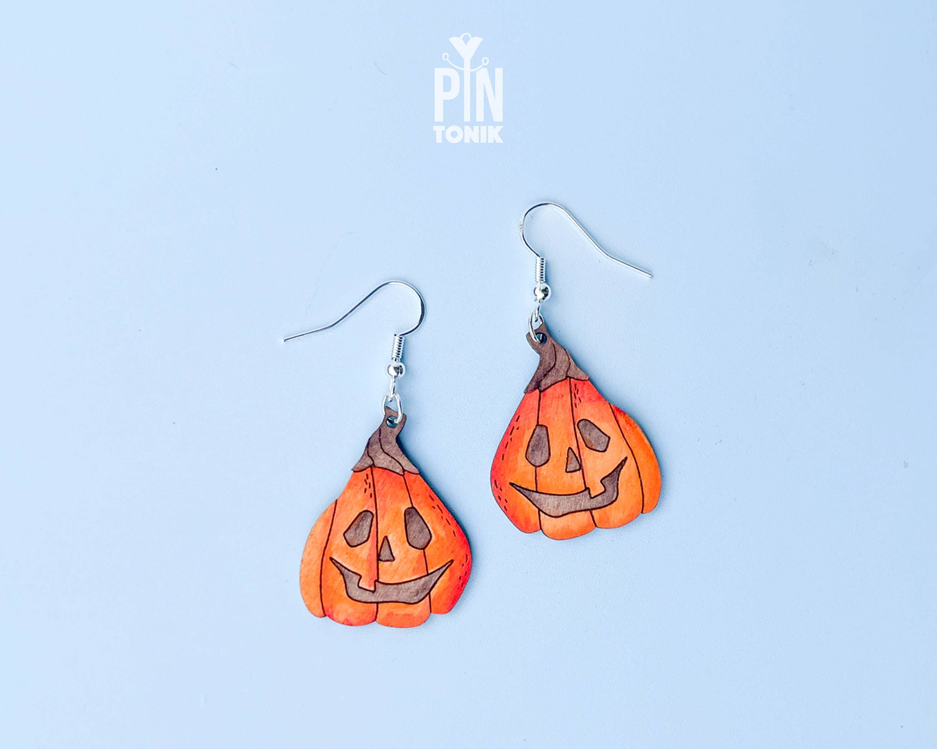 PinTonik - Vente Boucles d'oreilles pendantes - Boucles d'oreilles en argent sterling Jack O Lantern Spooky Wood5