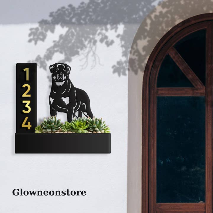 Custom Rottweiler Dog Planter House Number Address Sign and other Purchase Wholesale dog house sign. Free Returns & Net 60 Terms on Faire trending on Faire.