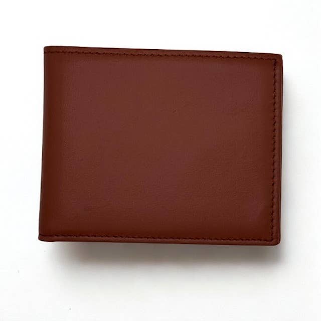 Men's Lambskin Bi-fold Wallet with Flip-up ID Window - Brown for wholesale by Elegant Italian
