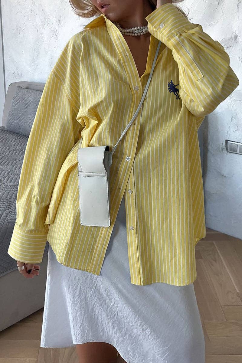 Mccolin - Wholesale Buttoned-down shirt – Women's - Striped Button-Up Long Shirt0