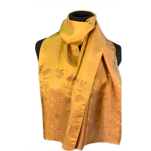 Silk Scarf, Bamboo Design, Gold With Brown SLK-01/GD/BR for wholesale by World Treasure Trading